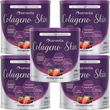 Imagem de Kit 5X Colágeno Skin - 300g Morango Com Açaí - Sanavita
