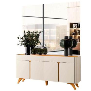 Imagem de Buffet Aros 4 Portas Slow Motion Pés Madeira Maciça COR:Off White/Natu