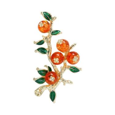 Imagem de Broche De Esmalte Com Ramo De Romã E Strass Unissex Feminino, Alfinete