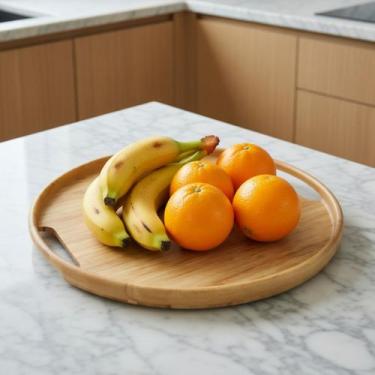 Imagem de Bandeja De Bambu Decorativa Com Alça Redonda 30x30x2cm - Imporiente