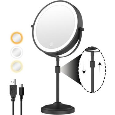 Imagem de Espelho de maquiagem Erlingeryi 9 Lighted 1X/10X com ampliação preta