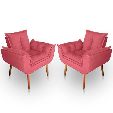 Imagem de Kit 02 Poltrona para Sala e Quarto Decorativa Opala Suede rosa