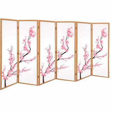 Imagem de 6 Biombo Oriental Japonês Sakura Sanfonado Com Dobradiças Folha Painel
