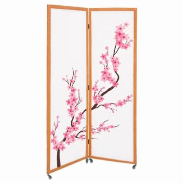 Imagem de 2 Biombo Oriental Japonês Sakura Sanfonado Com Rodinhas E Dobradiças F