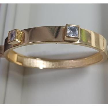 Imagem de Bracelete banhado ouro 18k 3 zircônias quadrada - Eliene Joias