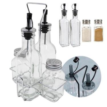 Imagem de Kit Galheteiro Vidro Inox Porta Azeite e Vinagre Temperos - Porta Cond