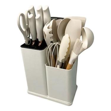Imagem de Conjunto Utensílios em Silicone com Tábua Branco 19 pçs - DELLA IMPORT