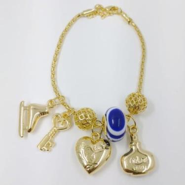 Imagem de Pulseira Feminina Folheada a Ouro com Pingentes Delicados de Bolsa, Sa