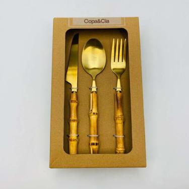 Imagem de Conjunto de Talheres 12 Pecas Garbo Bamboo Natural Dourado - COPA