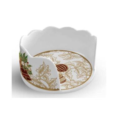 Imagem de Porta Panetone Holly Golden em Cerâmica Estampa Natalina Dourado Maison Blanche