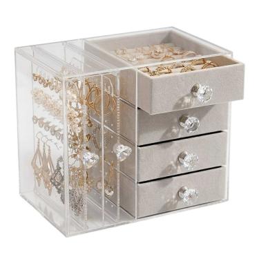 Imagem de Porta Joias BSL3923 Organizador de Bijuterias em Acrílico 4 Gavetas com Interior Aveludado Transparente
