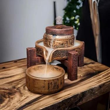 Imagem de Incensario Efeito Cascata Oriental Moinho de Resina Decorado - Hp Deco