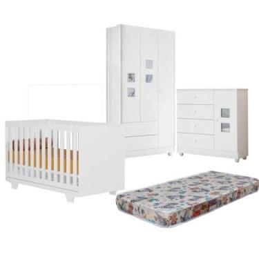 Imagem de Quarto de Bebe com Berço Mini Cama 100% MDF com Colchão Life Cômoda Li