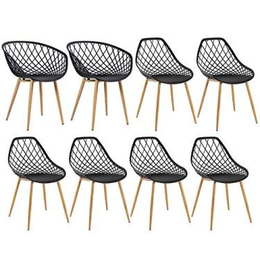 Imagem de Loft7, Kit 2x Cadeiras Clarice Nest com braços + 6 Cadeiras Cleo, Metal e Polipropileno, Sala de Estar, Jantar, Cozinha e Comercial - Preto