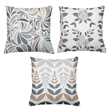 Imagem de Kit 3 Capas De Almofadas Decorativas 45x45cm Estampa Folhas Cinza
