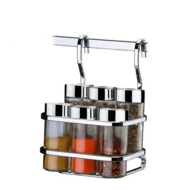 Imagem de Suporte Temperos 6 Peças Para Barra De Cozinha  Aço Cromado