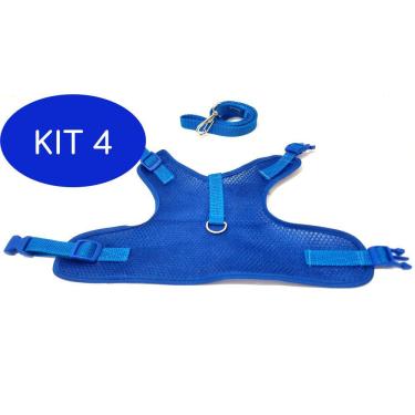 Imagem de Kit 4 Colete peitoral para cachorro aerado azul tamanho G