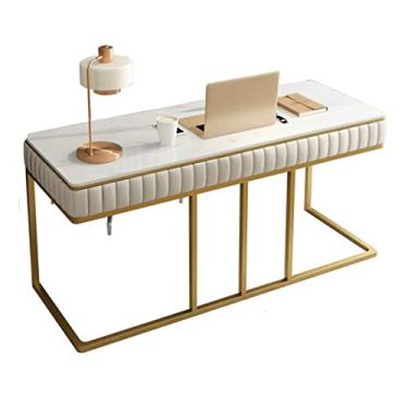 Imagem de Mesa de computador 47,2"Nordic Marble Desk Reting Desk Simple Modern Light Luxury Desk com Estudo de pernas douradas estáveis PC Tabela de consulta de beleza de mesa para laptop Mesa de trabalho para