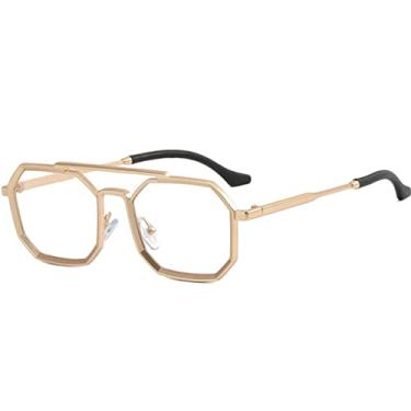 Imagem de Óculos de Sol Polígono Masculino Vintage Homens Óculos de Sol Retro Mostrando Rosto Óculos Pequenos Óculos Retângulo Gafas De Sol Mujer,GoldT,A