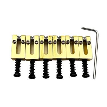 Imagem de Guyker Selas de ponte tremolo para guitarra de 10,5 mm - selas de guitarra modernas de latão compatíveis com guitarra elétrica Strat ST TL (pacote com 6, douradas)