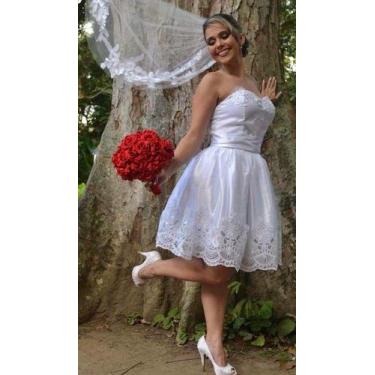 Imagem de Vestido De Noiva 15 Anos Curto Casamento Civil Barra Renda Brilho G -