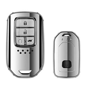 Imagem de CSHU TPU Remote Car Key Case Cover Chaveiro Ring Key Bag, apto para Honda Civic 2017 H-RV Accord Pilot CR-V City Odyssey Freed Vezel Jazz 2013-2017, A, prata