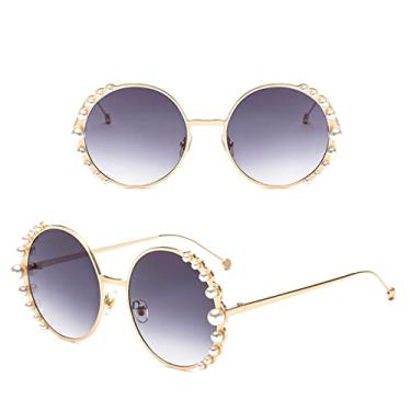 Imagem de Óculos de sol de luxo pérola moda feminina armação de metal redondo óculos de sol designer espelho pérola óculos de sol uv400,1, tamanho único