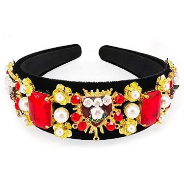 Imagem de QTMY Faixas de cabelo largas estilo barroco com pérolas e acessórios para cabelo Faixa de cabeça Fashion Faixa de cabelo de plástico para mulheres, Vermelho