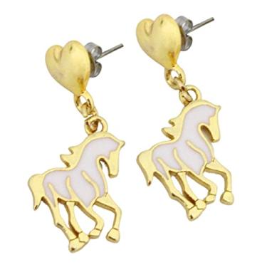 Imagem de Brincos Feminino Pingente Cavalo Branco Banhado Semijoia