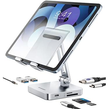 Imagem de BYEASY Hub USB C com suporte, estação de ancoragem 7 em 1 com HDMI 4K 30HZ, conector de áudio de 3,5 mm, carregamento PD de 60 W, 2 USB 3.0, leitor de cartão SD/TF, para iPad Pro 2021-2018/Macbook Pro