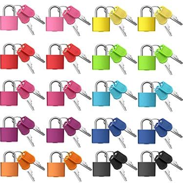 Imagem de Cadeados de mala com chaves, pequenos cadeados de bagagem cadeados de metal mini cadeado com chave para escola academia jogo combinando sala de aula (colorido, 20 peças)