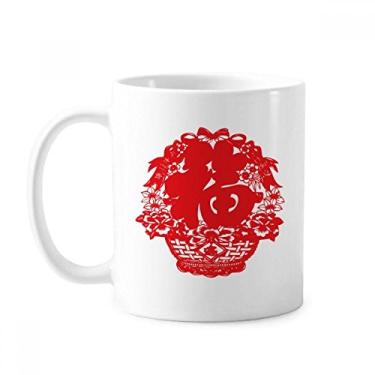 Imagem de Caneca de cerâmica chinesa vermelha com padrão tradicional de cerâmica para café e porcelana