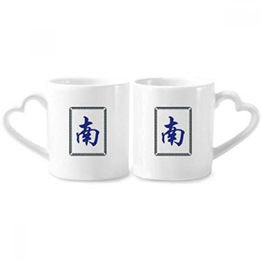 Imagem de Wind North Mahjong Tiles Pattern Couple Porcelain Mug Set Ceramic Lover Cup Heart Handle
