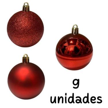 Imagem de Kit C/9 Bolas De Natal Lisa / Fosca / Glitter De 6cm - Vermelha - Bola