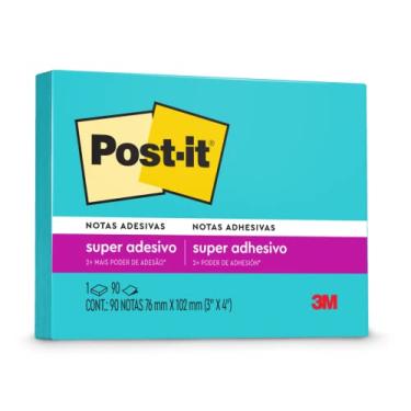 Imagem de Post-it, 3M, Bloco de Notas Super Adesivas, Paraíso Azul, 76mm x 102mm, 90 folhas