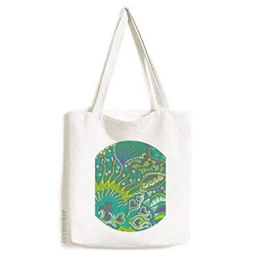 Imagem de Bolsa de lona com desenho de linha abstrata verde bolsa de compras bolsa casual