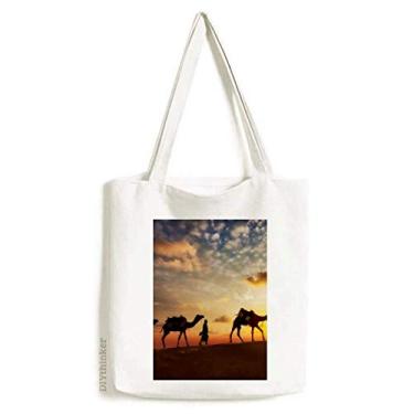 Imagem de Bolsa de lona All the Way to the Silk Road Camel Deserto bolsa de compras casual bolsa de mão