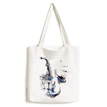 Imagem de Sax Building Guarda-chuva Aquarela sacola de lona bolsa de compras casual bolsa de mão