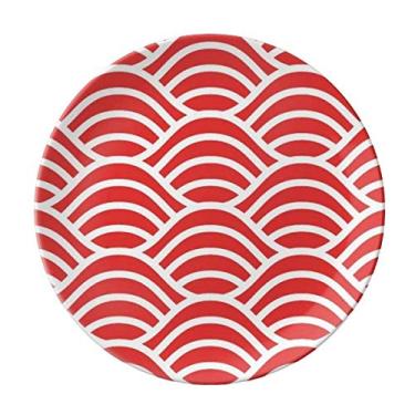 Imagem de Prato de arte japonês Red White Waves decorativo de porcelana Salver louças de jantar