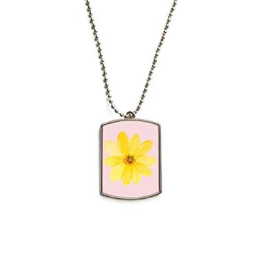 Imagem de DIYthinker Colar com pingente de identificação de cachorro em aço inoxidável em aquarela amarelo margarida