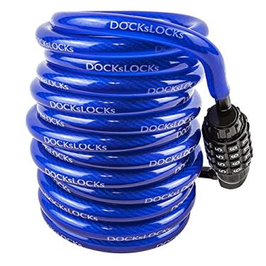 Imagem de DocksLocks Trava de cabo de segurança espiral à prova de intempéries (comprimentos de 1,5 m a 7,6 m) com combinação redefinível, proteção anti-roubo para caiaques, bicicletas, paddleboards, scooter