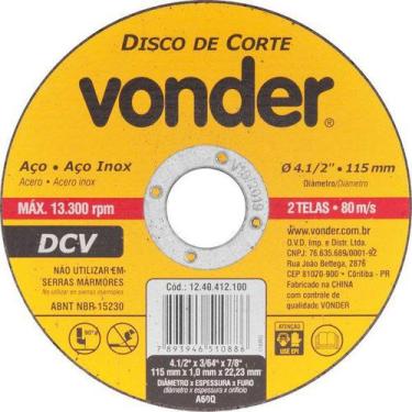 Imagem de Disco De Corte 4.1/2"  115mm Dcv - Vonder