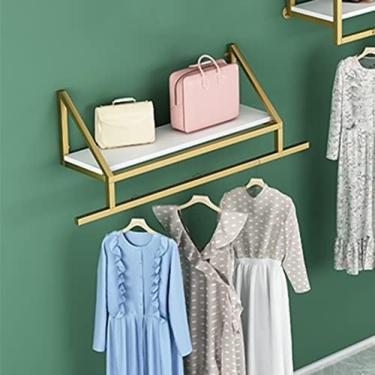 Imagem de Exibição De Roupas Ouro Rack De Vestuário Loja De Roupas Racks De Varejo Comercial Montado Na Parede Organizador Prateleira De Armazenamento Metal Sapato Rack Cabide Para Pendurar Roupas,Ouro 1 Ní