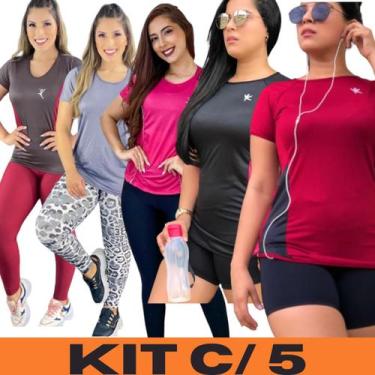 Imagem de Kit 5 Blusa Academia Feminina Dryfit Camisa Fitness Leve E Confortável