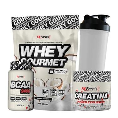 Imagem de Whey Protein Gourmet Refil + Creatina 300g + BCAA 100 cáps + Coqueteleira - FN Forbis Nutrition (Iogurte de Coco)