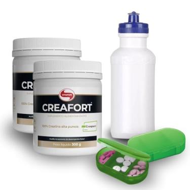 Imagem de Kit 2x Creafort Creapure Creatina 300G Neutro Vitafor + Porta Capsulas + Garrafa Squeeze 500ml