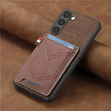 Imagem de Cartões magnéticos de bolso capa de telefone para samsung galaxy s23 s22 s21 fe s20 s10 s9 s8 plus capa de proteção de câmera, marrom, para galaxy s22