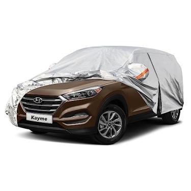 Imagem de Capa de carro SUV de 6 camadas Kayme Impermeável para todos os climas para automóveis, cobertura completa para uso externo, proteção contra chuva e sol, UV, prata