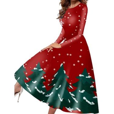 Imagem de Vestido feminino outono inverno manga longa Natal estampado slim fit férias vestido casual vestidos femininos comprimento do joelho, Vermelho, M