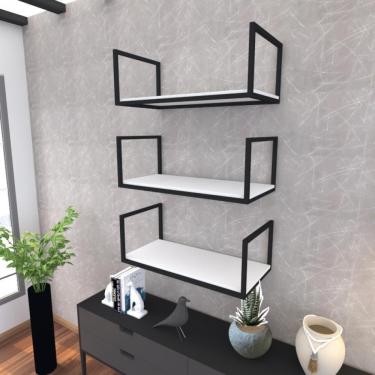 Imagem de Kit 3 Prateleira Industrial Suspensa Parede Nicho Branco Cozinha Escritorio Sala Quarto Infantil
